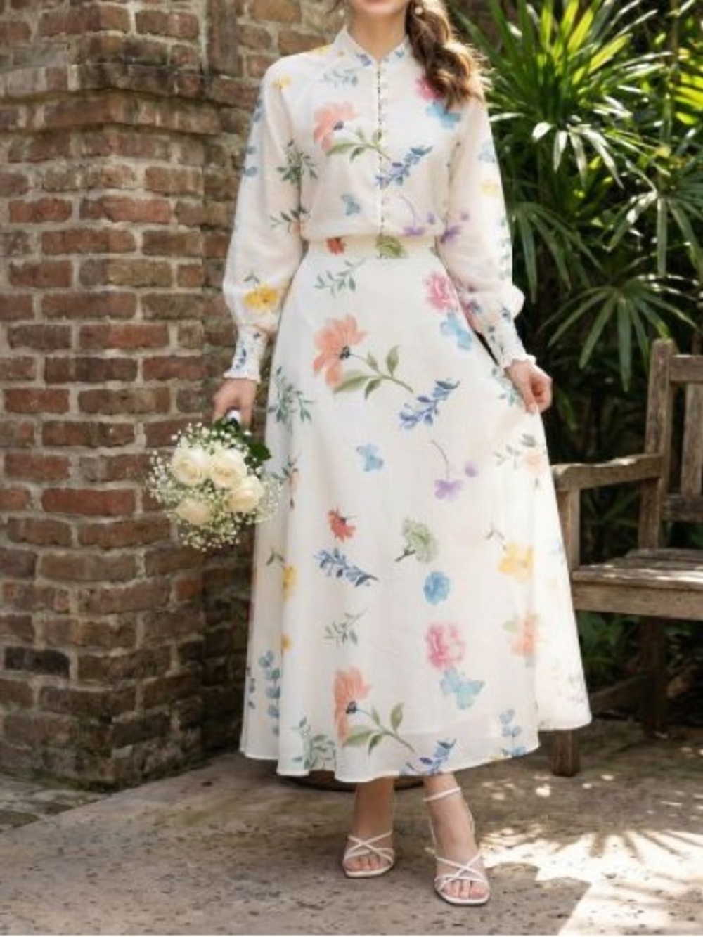 ORGANZA BUTTONED TOP AND MAXI SKIRT SET- size small
